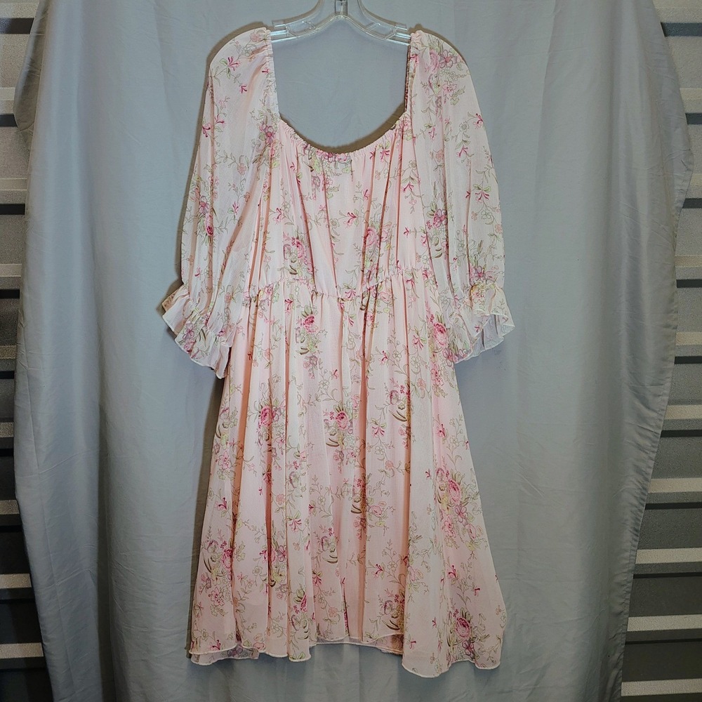 SHEIN Curve 3XL Pink Floral Cottagecore Fairytale Princesscore Dress‎ Mini - Picture 3 of 13